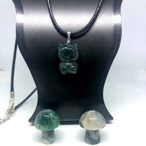 Hello Kitty Moss Agate Crystal & Mini Mushrooms x 2